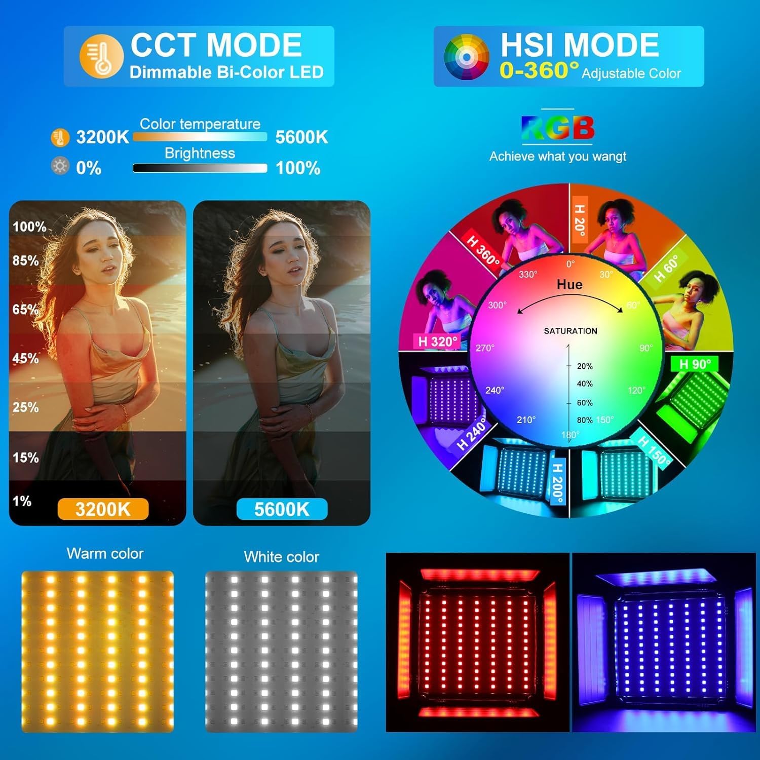 Kit Pencahayaan Video LED RGB, - Photography Lighting App ulasan dan harga